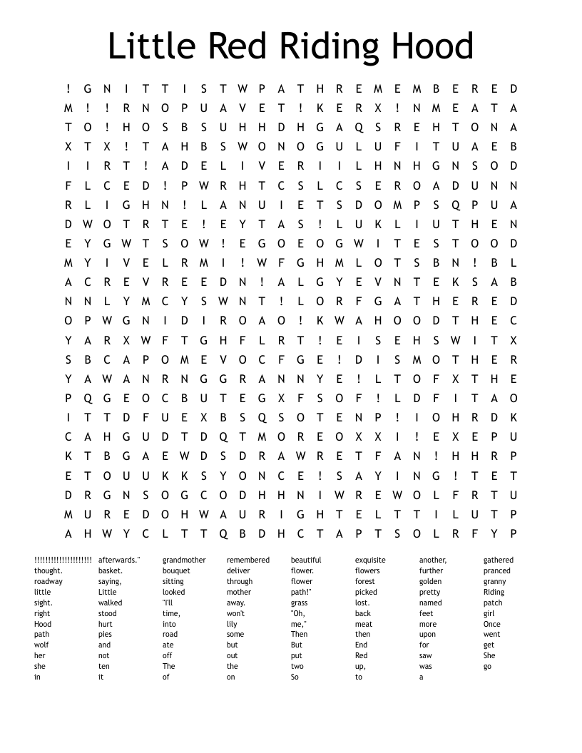 Little Red Riding Hood Word Search