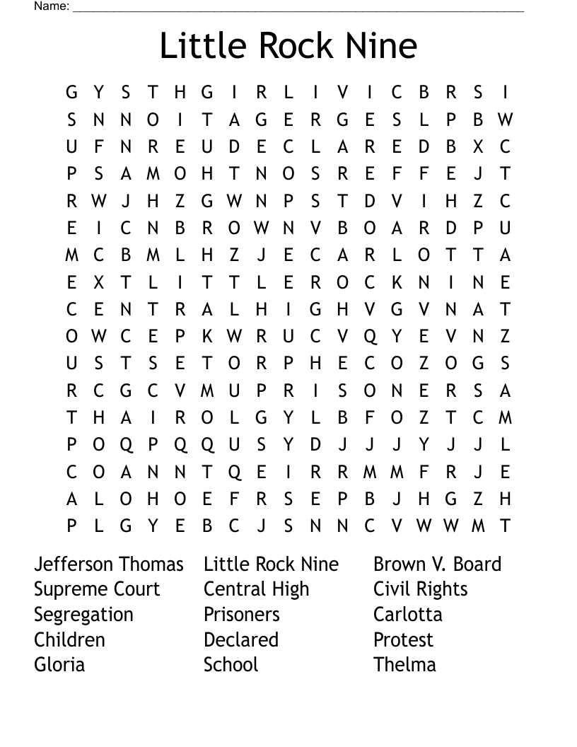 Little Rock Nine Word Search