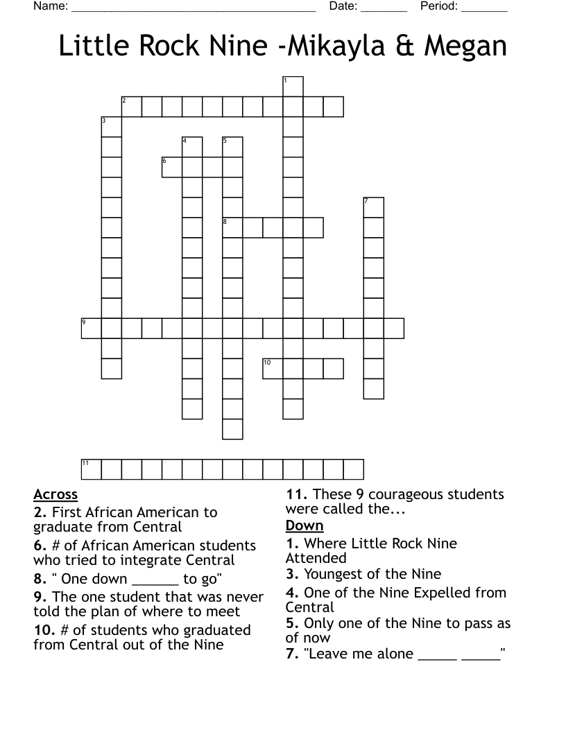Little Rock Nine -Mikayla & Megan Crossword
