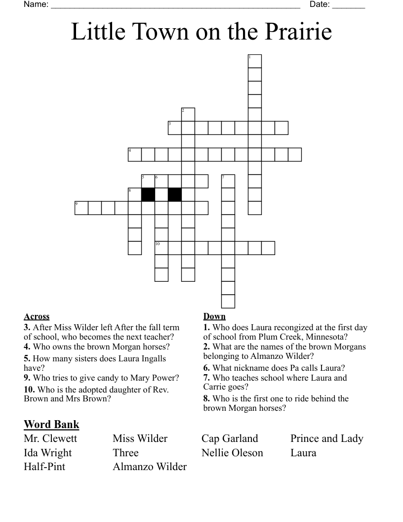 Little Town on the Prairie Crossword
