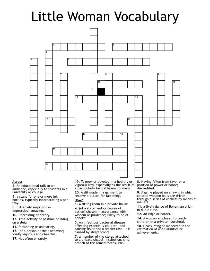 Little Woman Vocabulary  Crossword