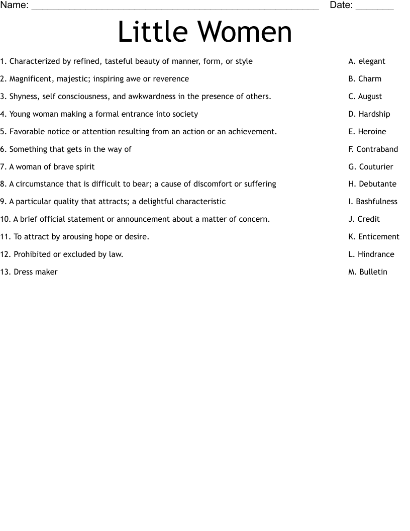 Little Women Worksheet