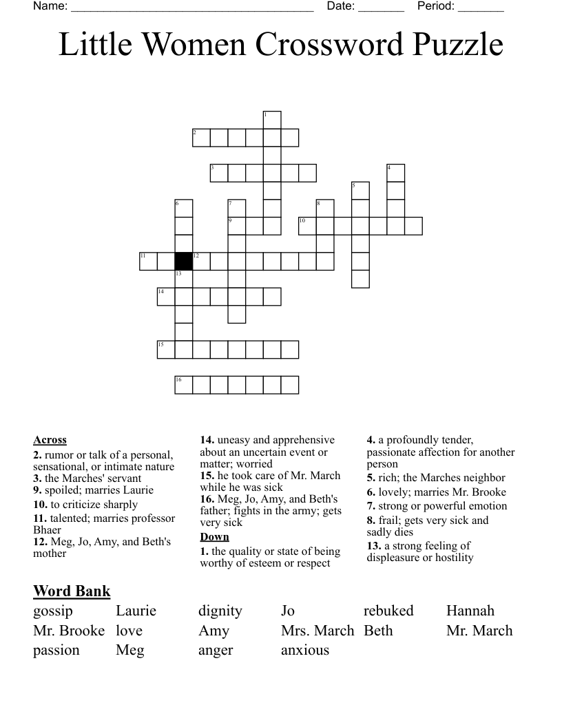 Little Women Crossword Puzzle