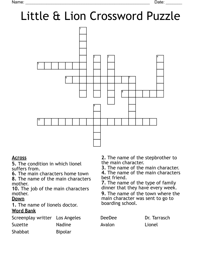Little & Lion Crossword Puzzle