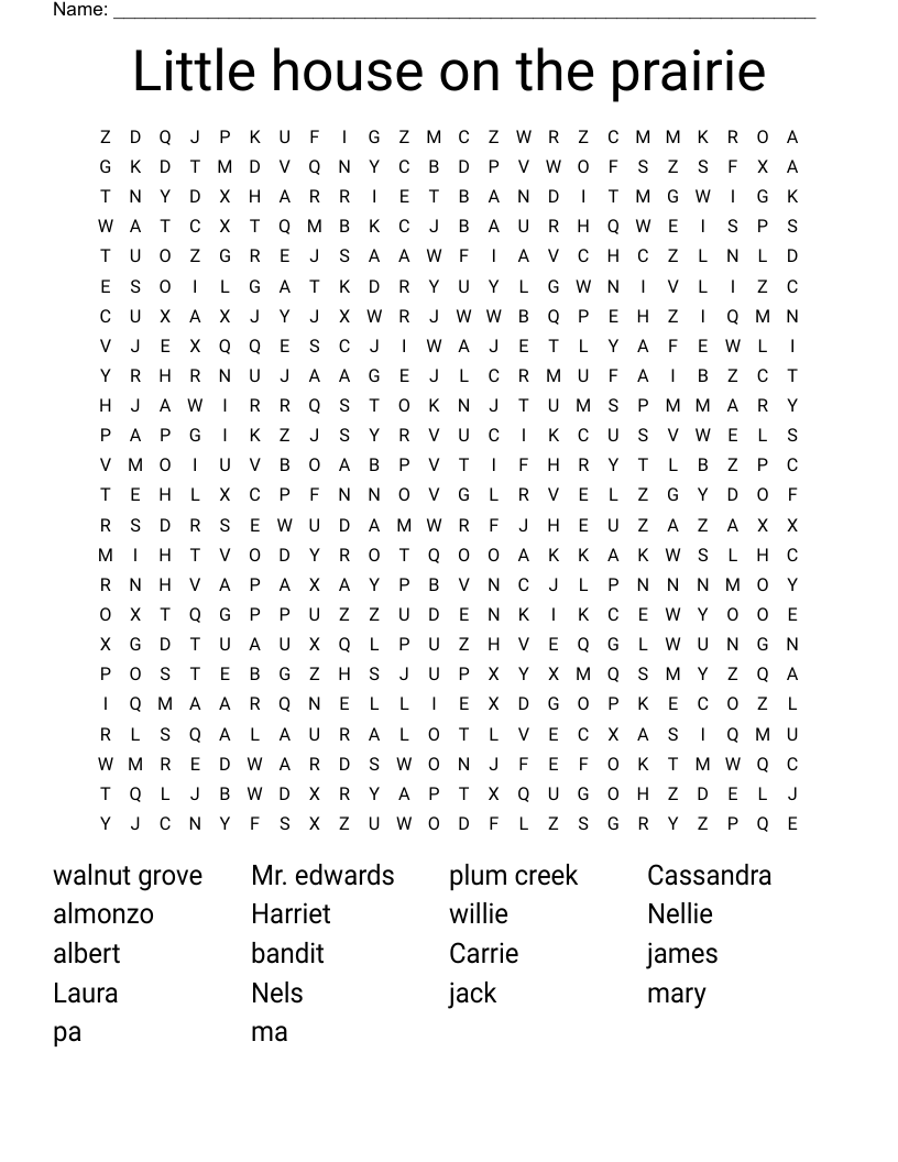 Little house on the prairie Word Search