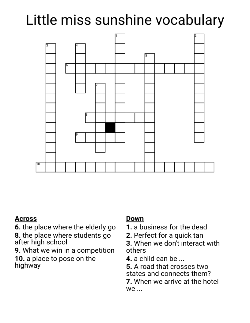Little miss sunshine vocabulary Crossword