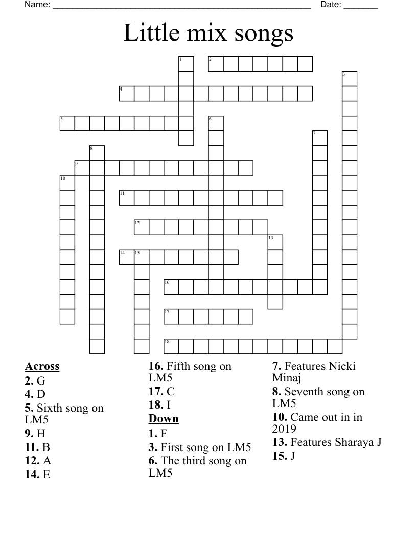 Little mix songs  Crossword