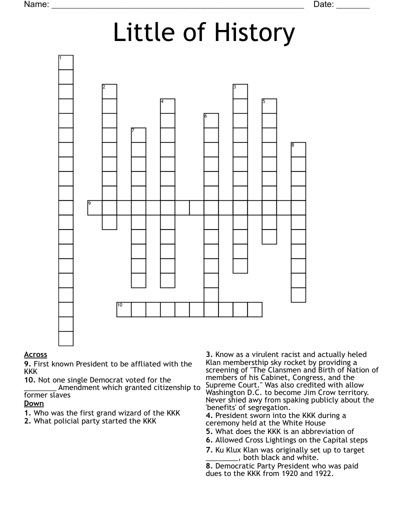 Little of History Crossword