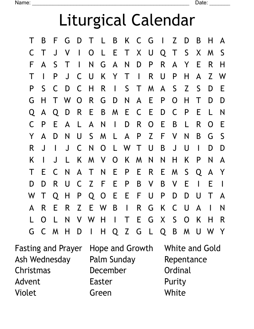 Liturgical Calendar Word Search