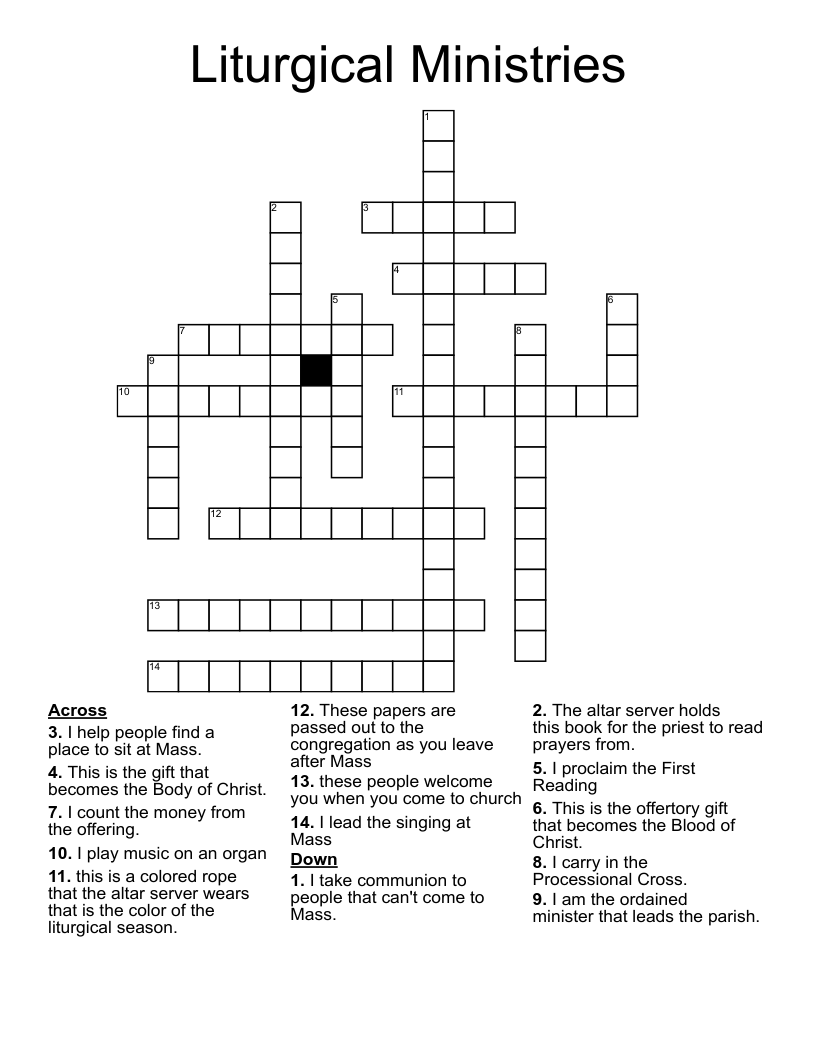 Liturgical Ministries Crossword