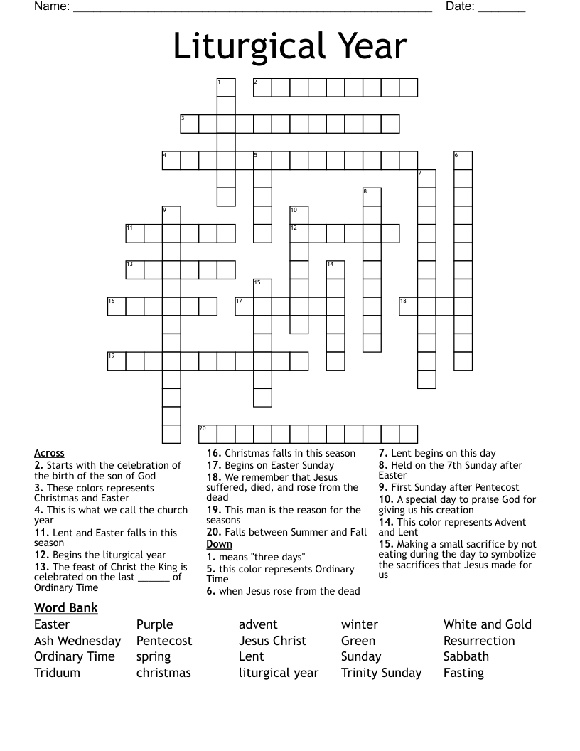 Liturgical Year Crossword