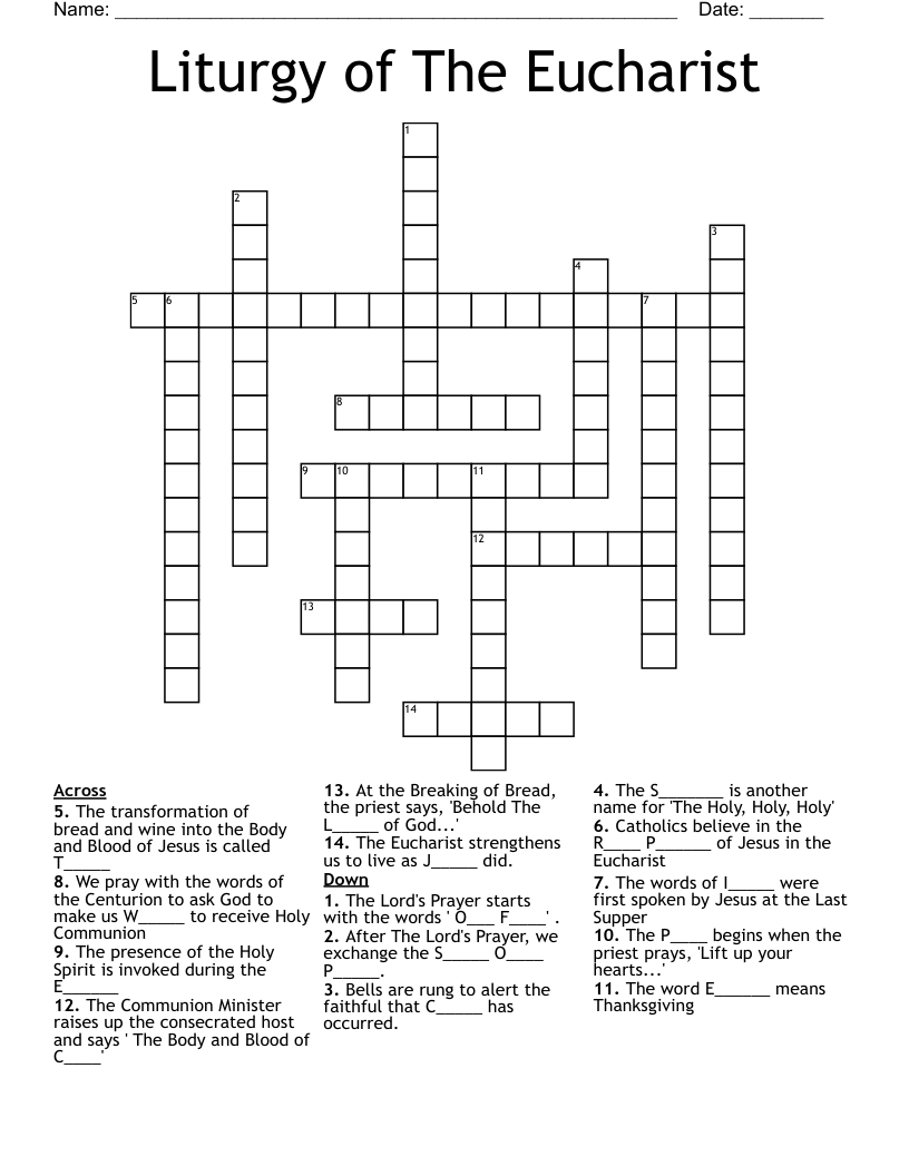 Liturgy of The Eucharist Crossword