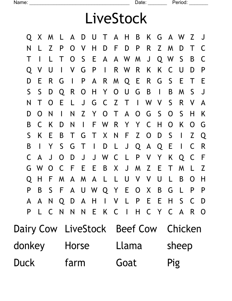 LiveStock Word Search