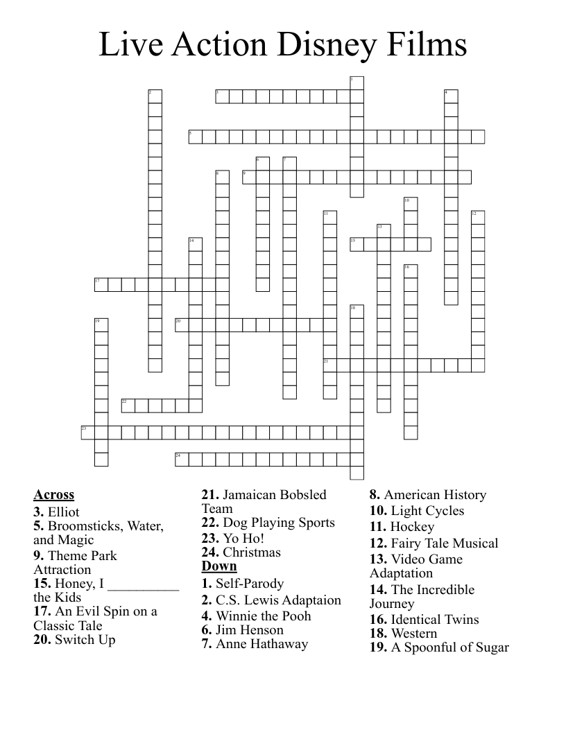 Live Action Disney Films Crossword