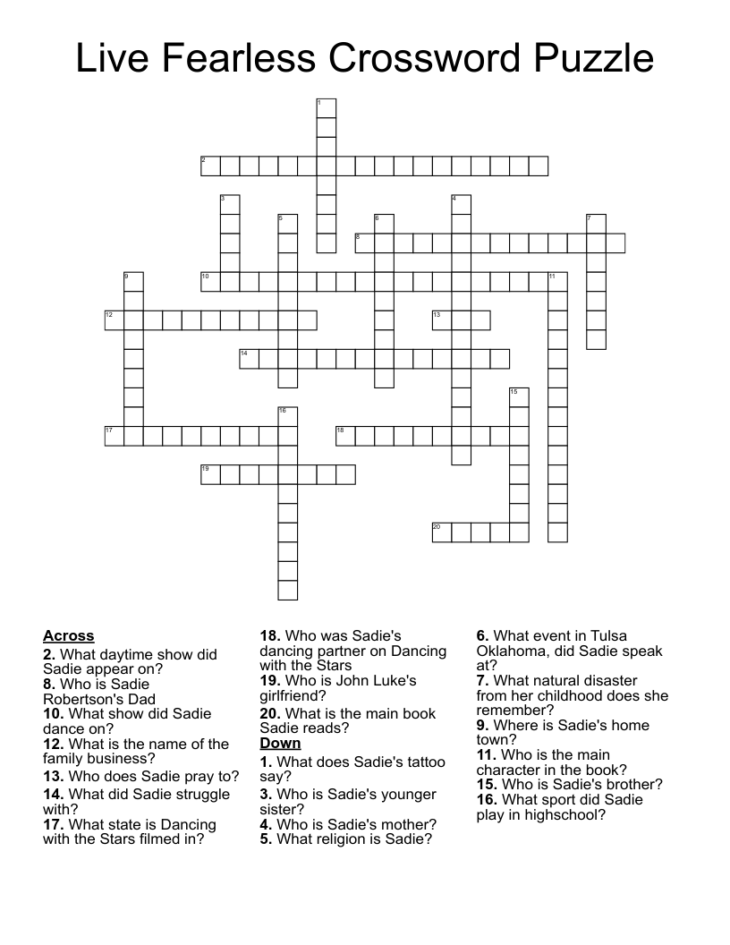 Live Fearless Crossword Puzzle