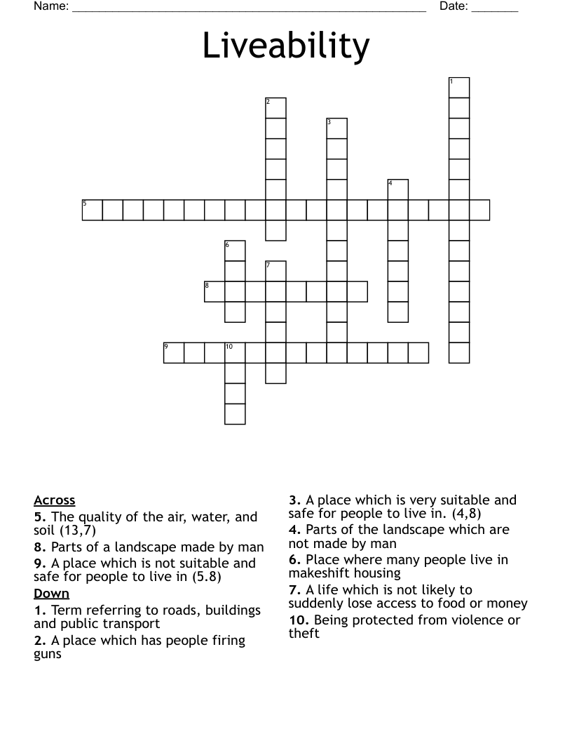 Liveability Crossword