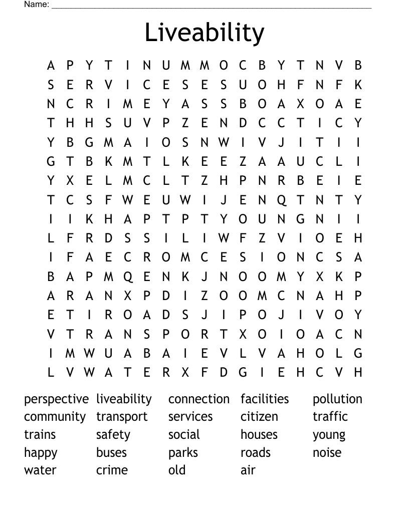 Liveability Word Search