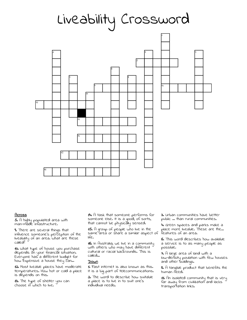 Liveability Crossword