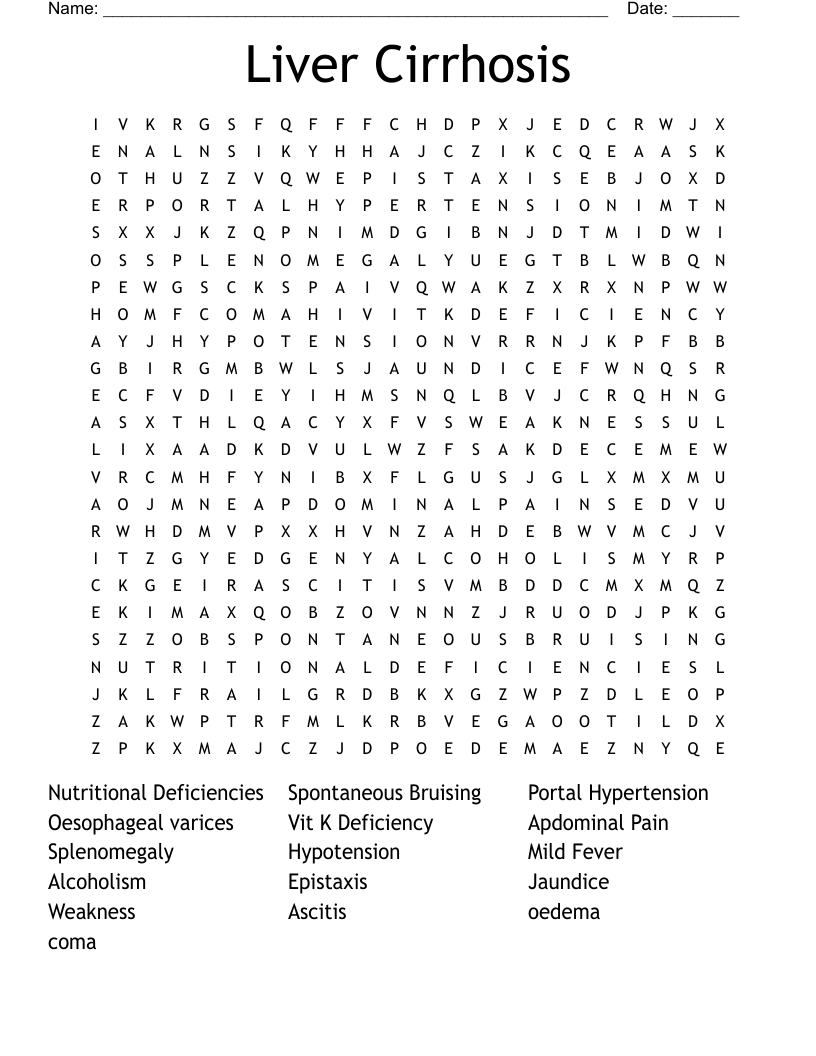 Liver Cirrhosis Word Search