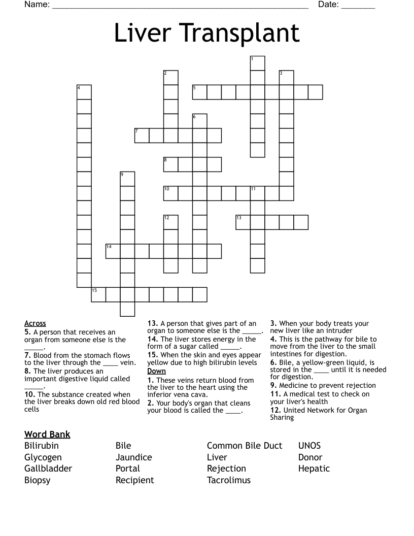 Liver Transplant  Crossword