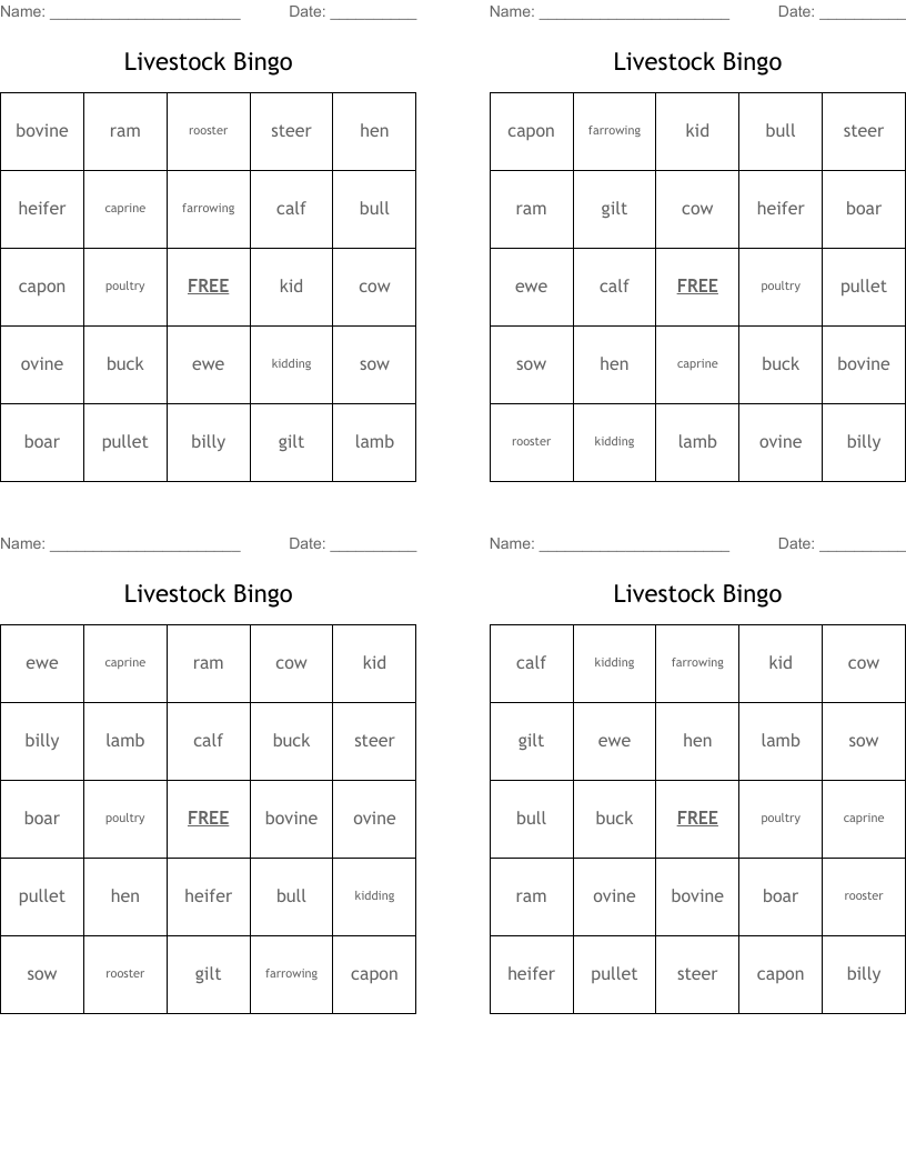 Livestock Bingo