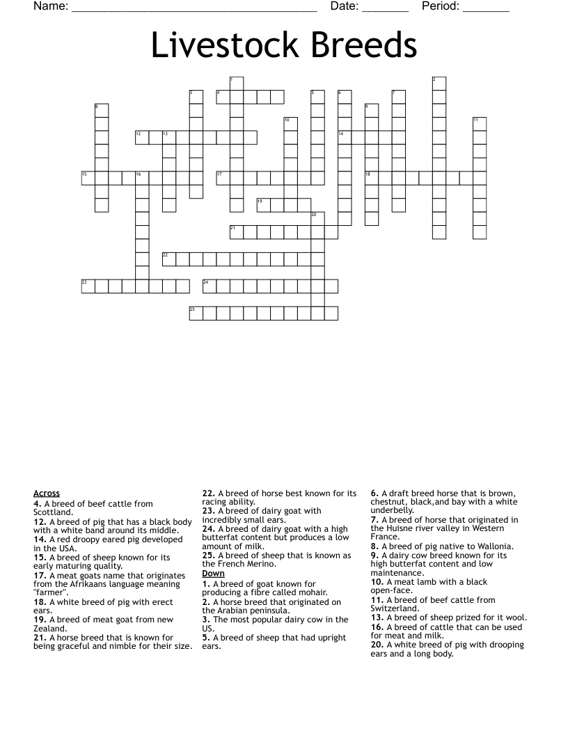Livestock Breeds Crossword