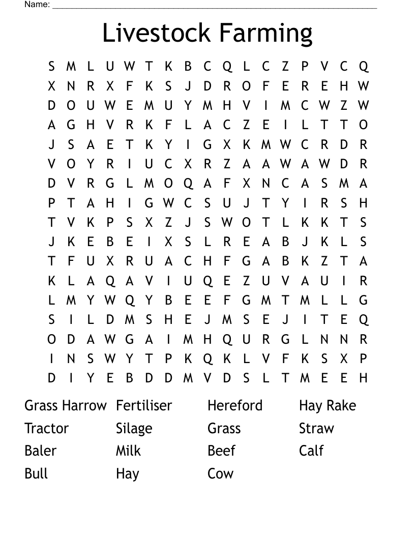 Livestock Farming Word Search