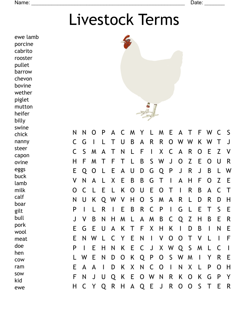 Livestock Terms Word Search