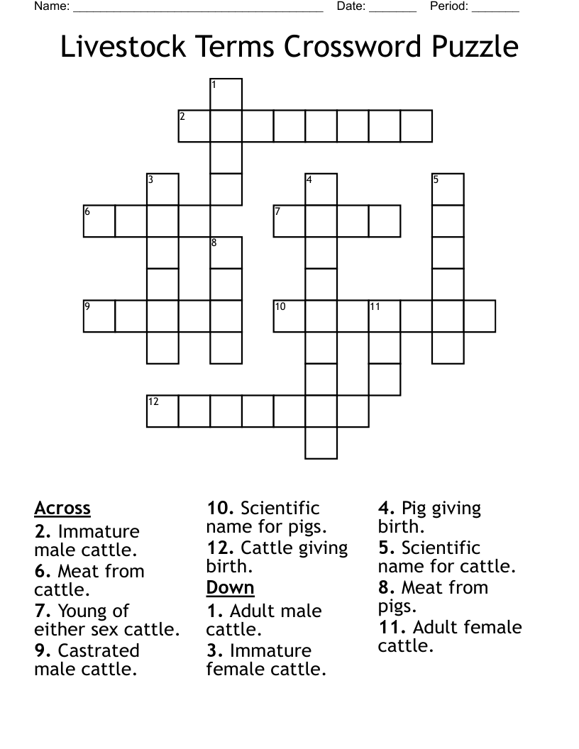Livestock Terms Crossword Puzzle