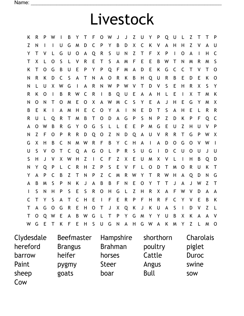 Livestock  Word Search