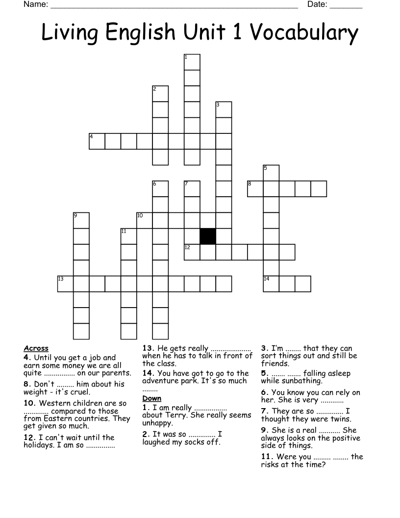 Living English Unit 1 Vocabulary Crossword