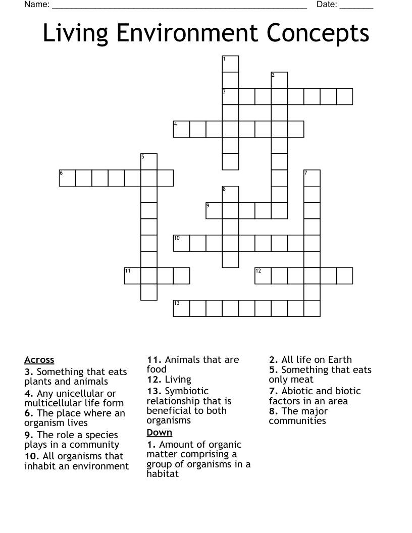 Living Environment Concepts Crossword