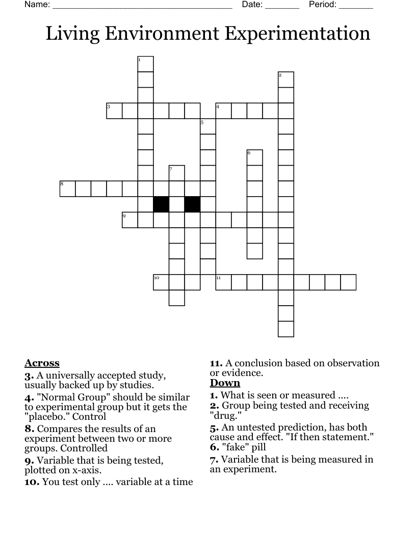 Living Environment Experimentation  Crossword
