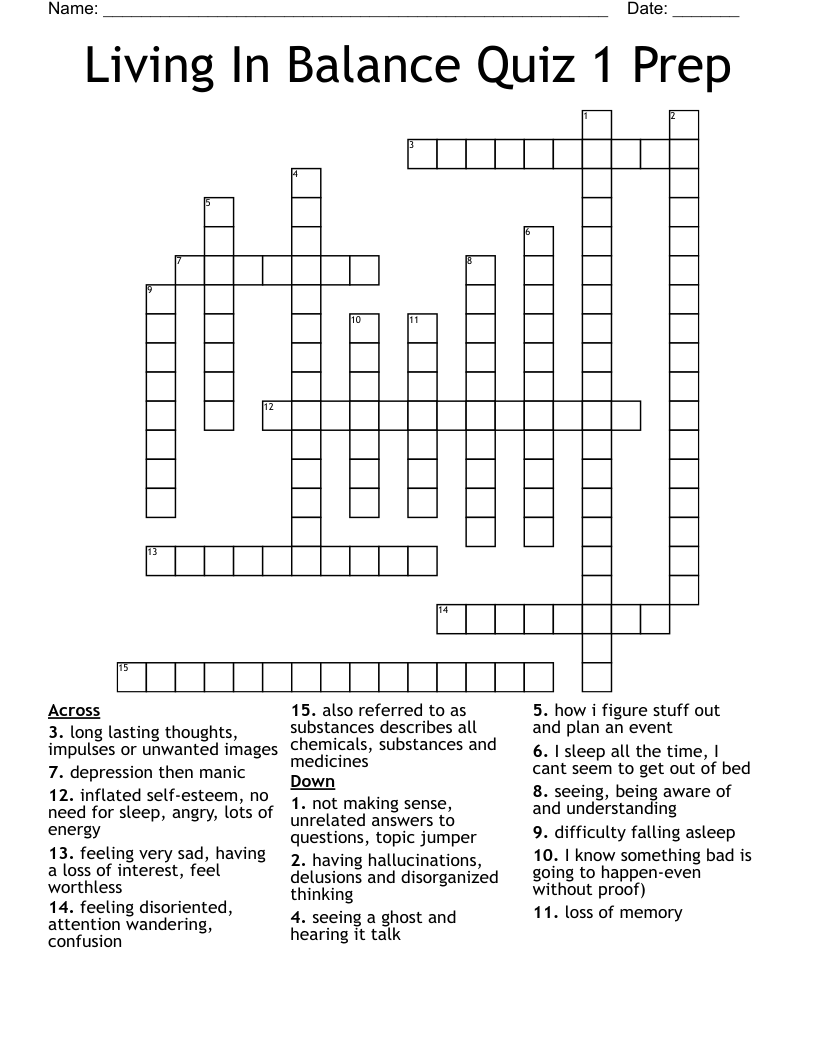 Living In Balance Quiz 1 Prep Crossword