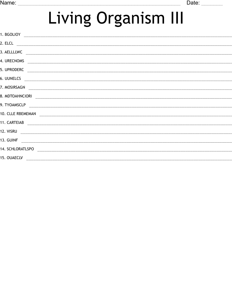 Living Organism III Word Scramble