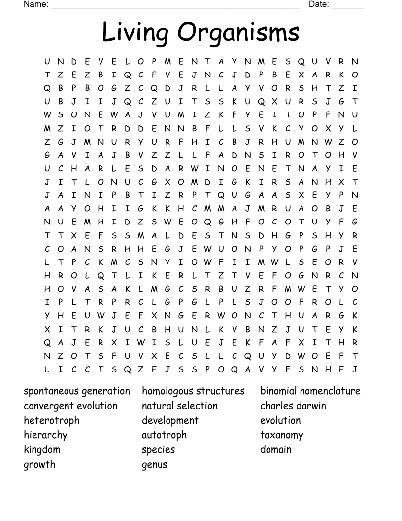 Living Organisms Word Search