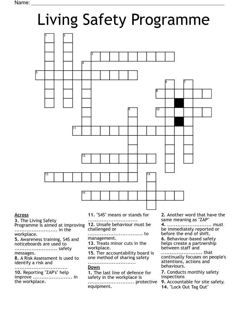 Living Safety Programme Crossword