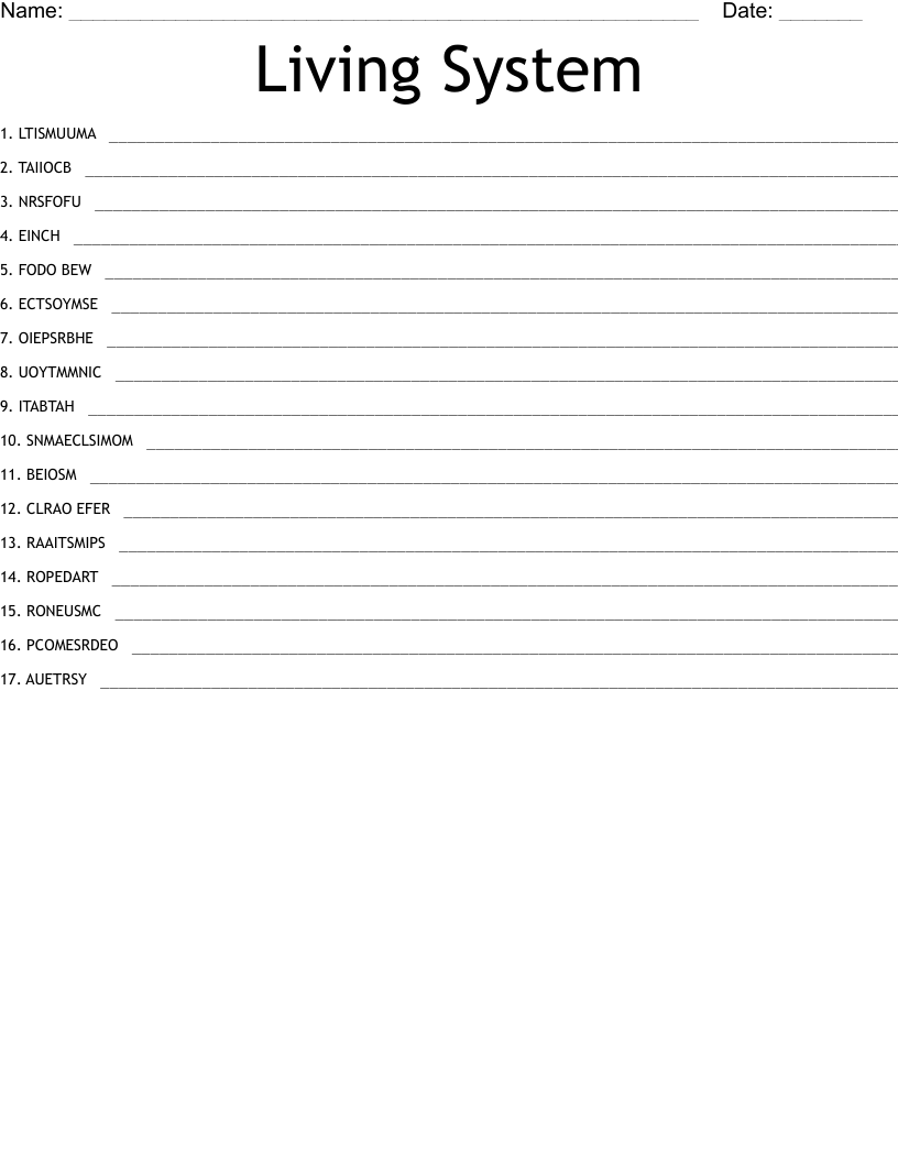 Living System Word Scramble