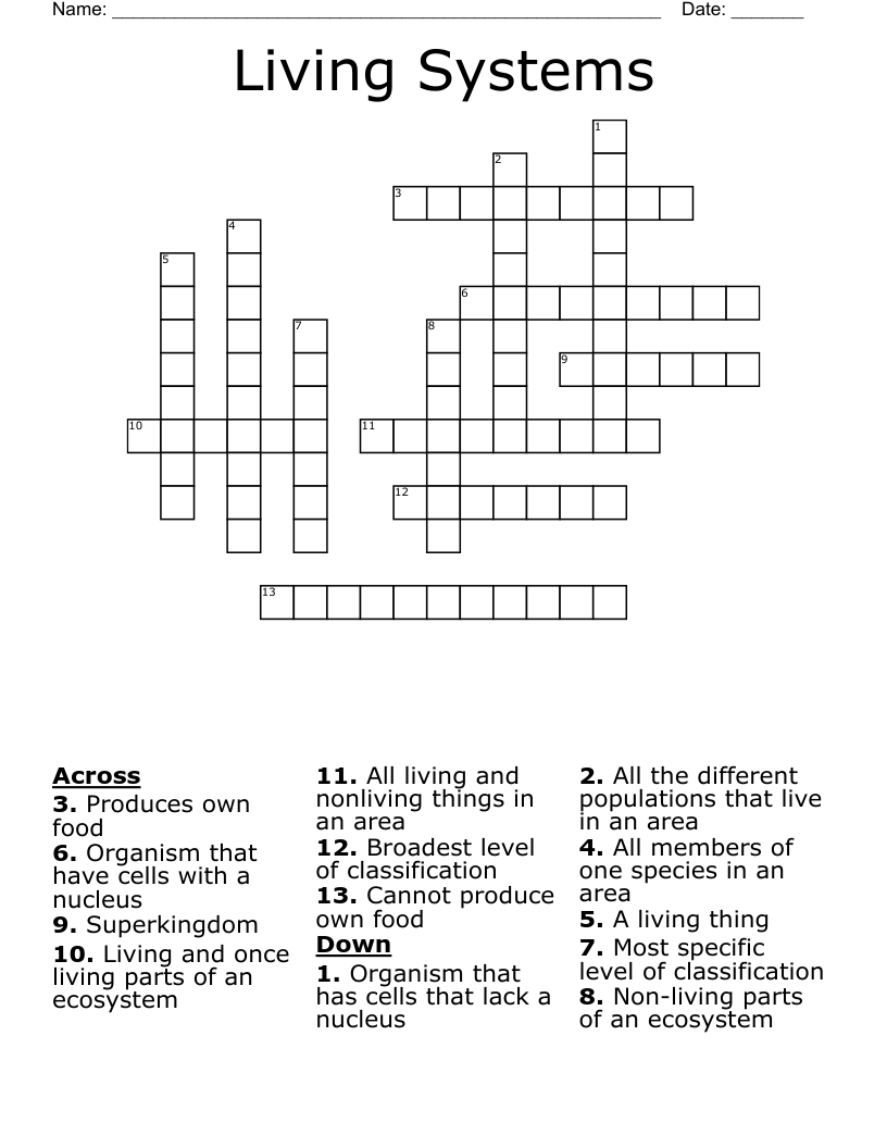 Living Systems Crossword