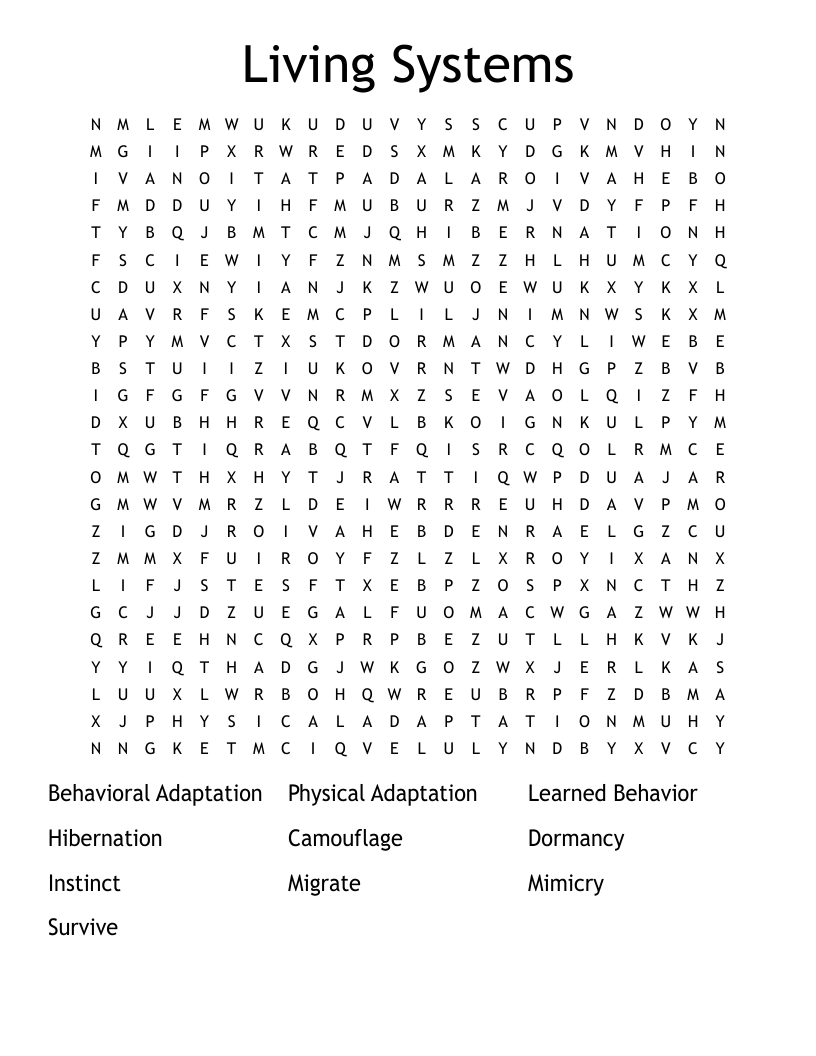Living Systems Word Search