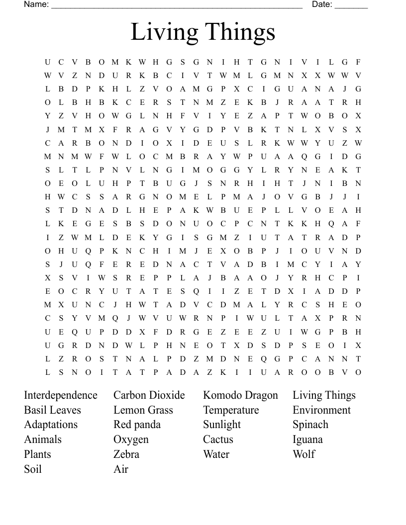 Living Things Word Search