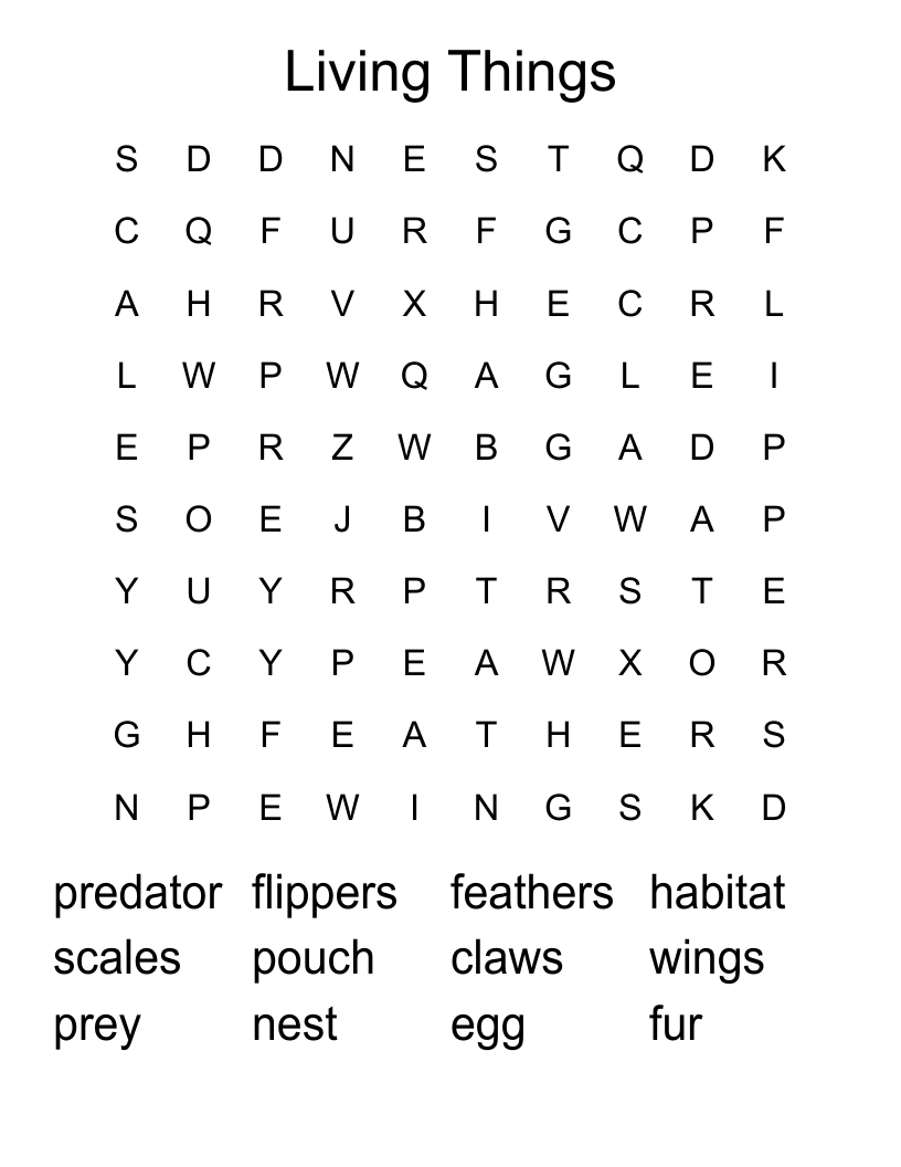 Living Things Word Search