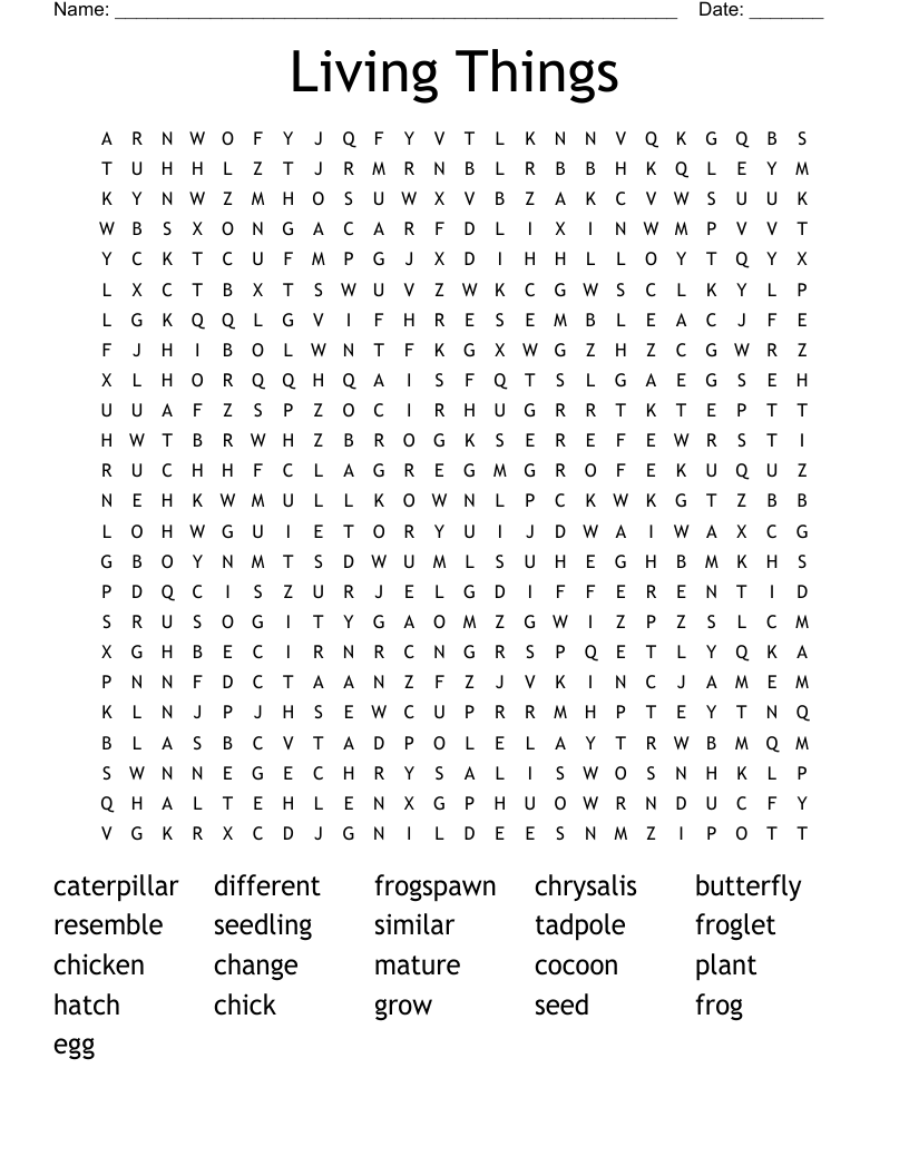 Living Things Word Search