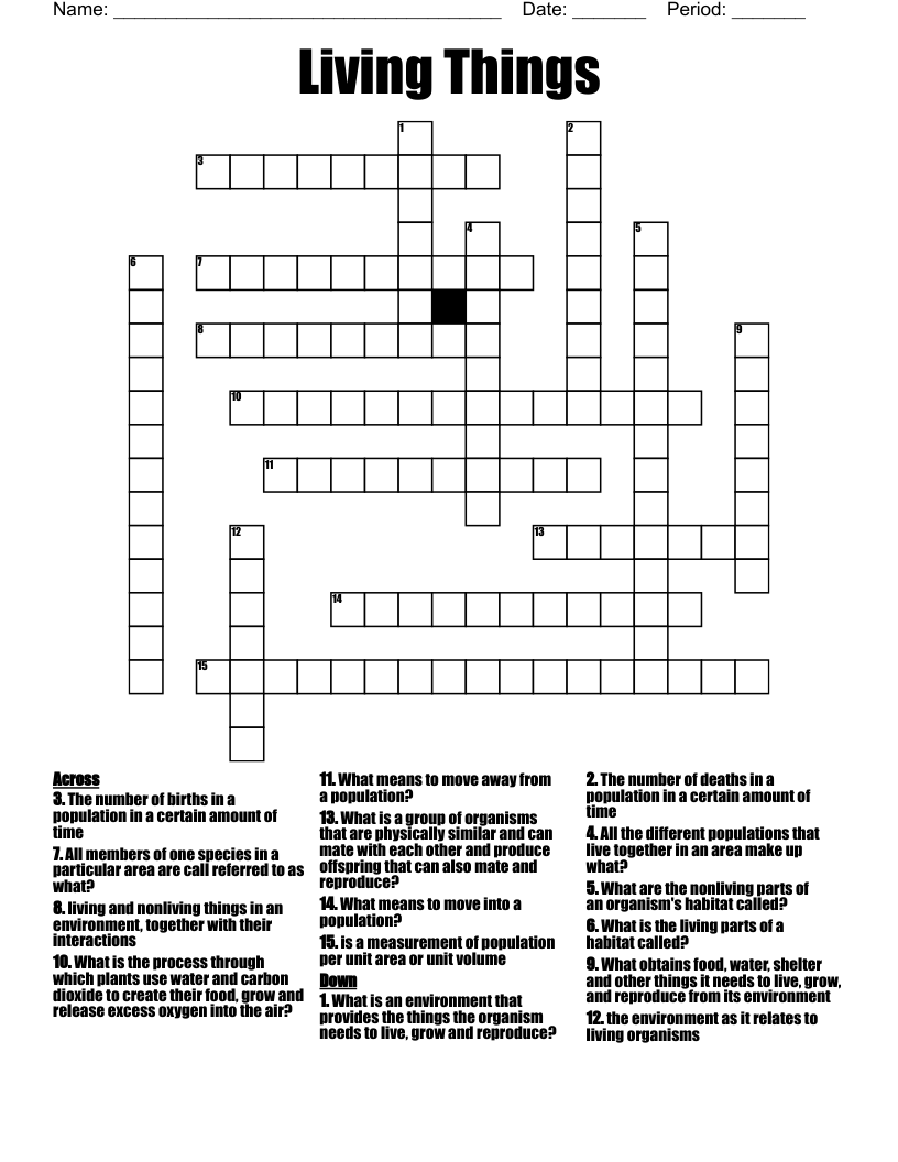 Living Things Crossword