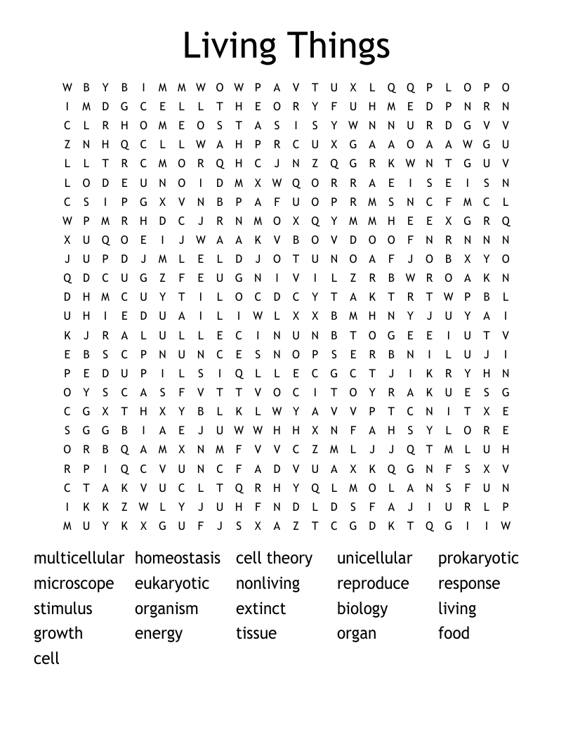 Living Things Word Search