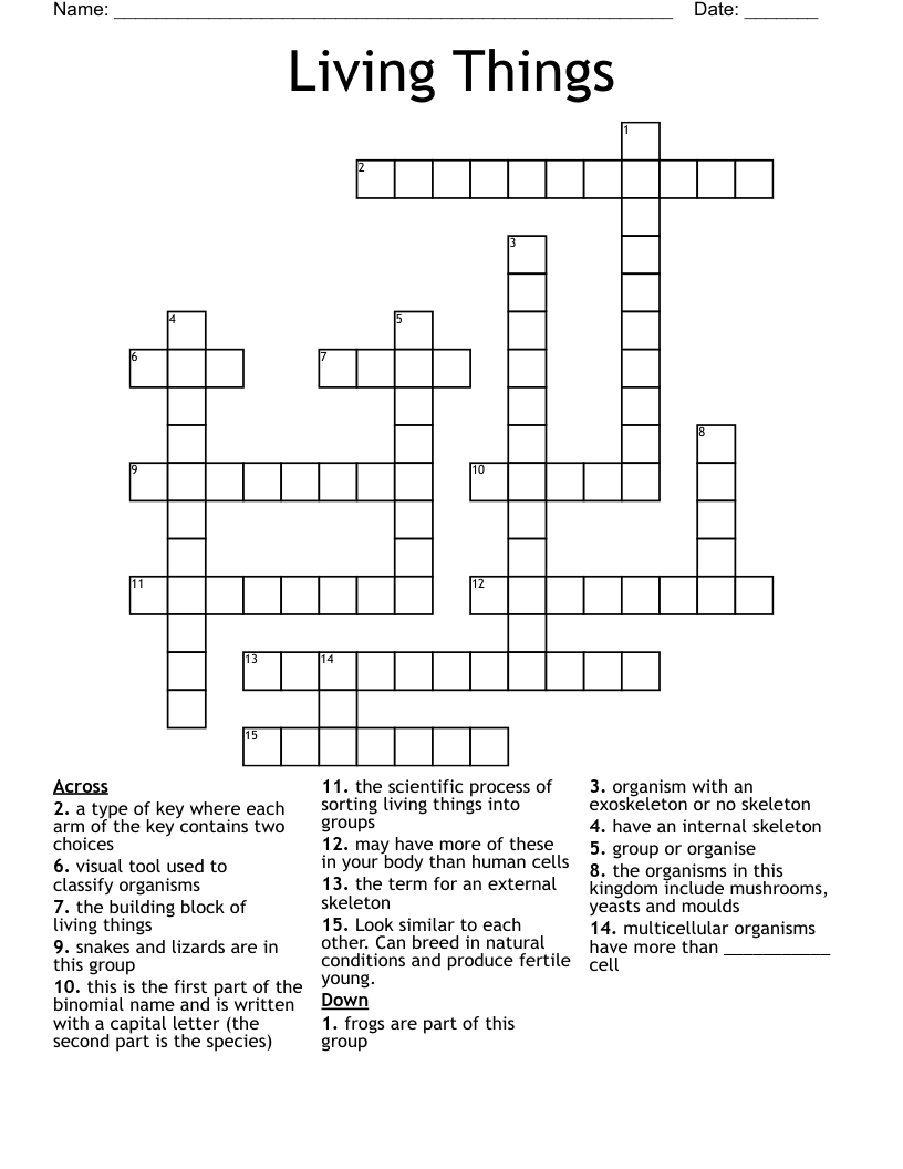 Living Things Crossword