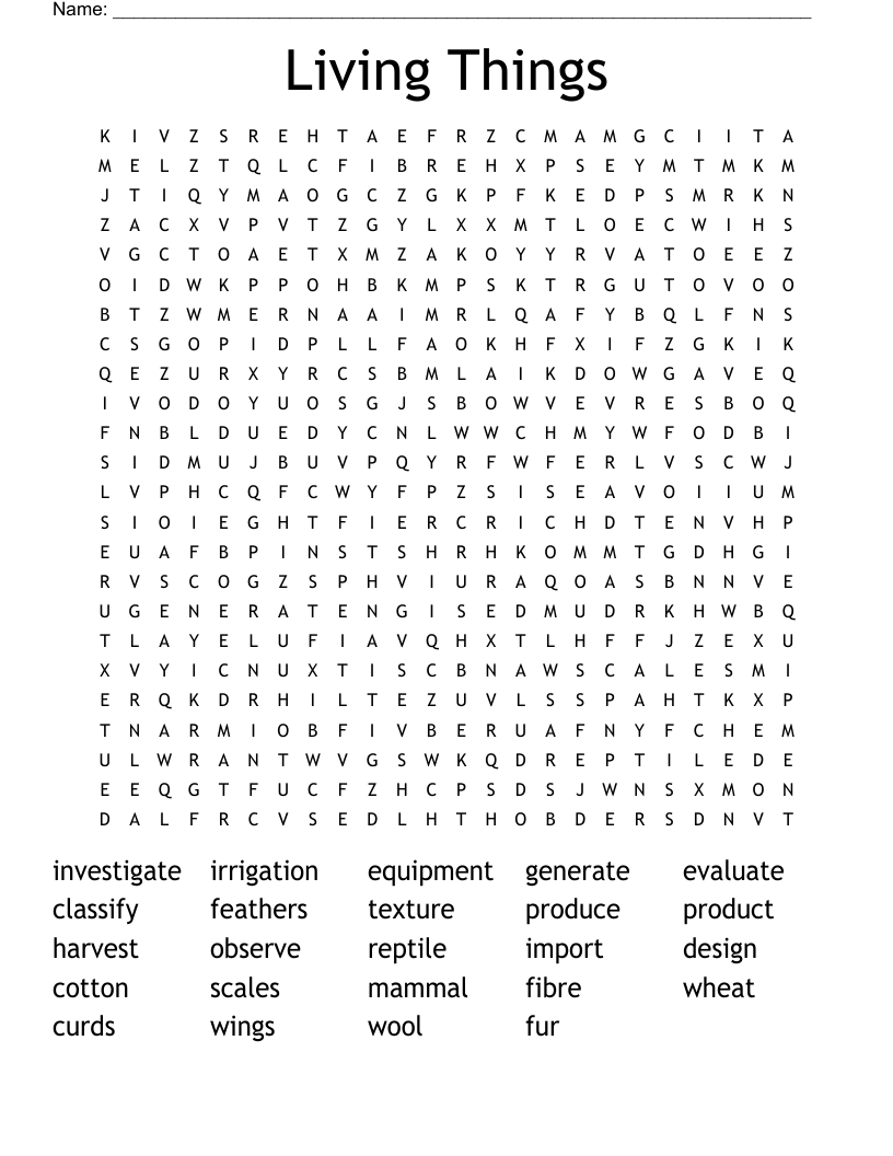 Living Things Word Search