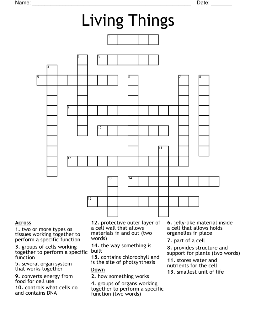 Living Things Crossword