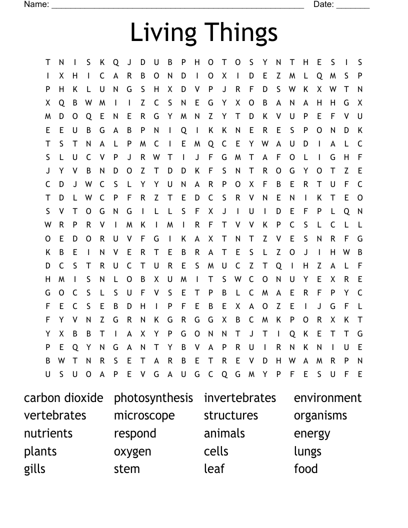 Living Things Word Search