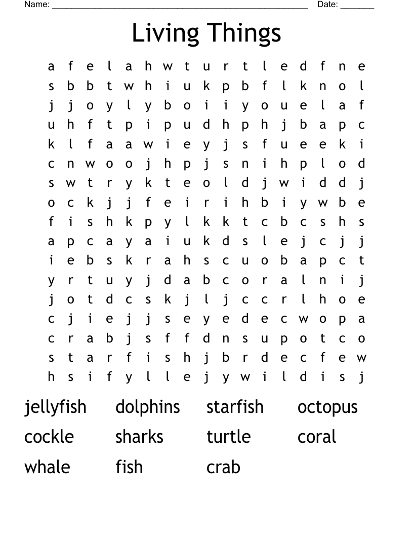 Living Things  Word Search